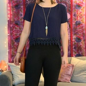 Blue lace crop top